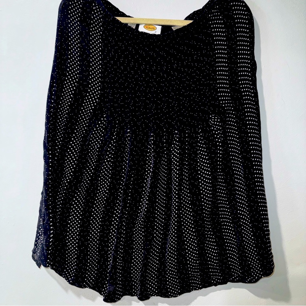 TALBOTS Women's S12 100% Silk Pleated A-Line Skirt Black White Polka Dot Career